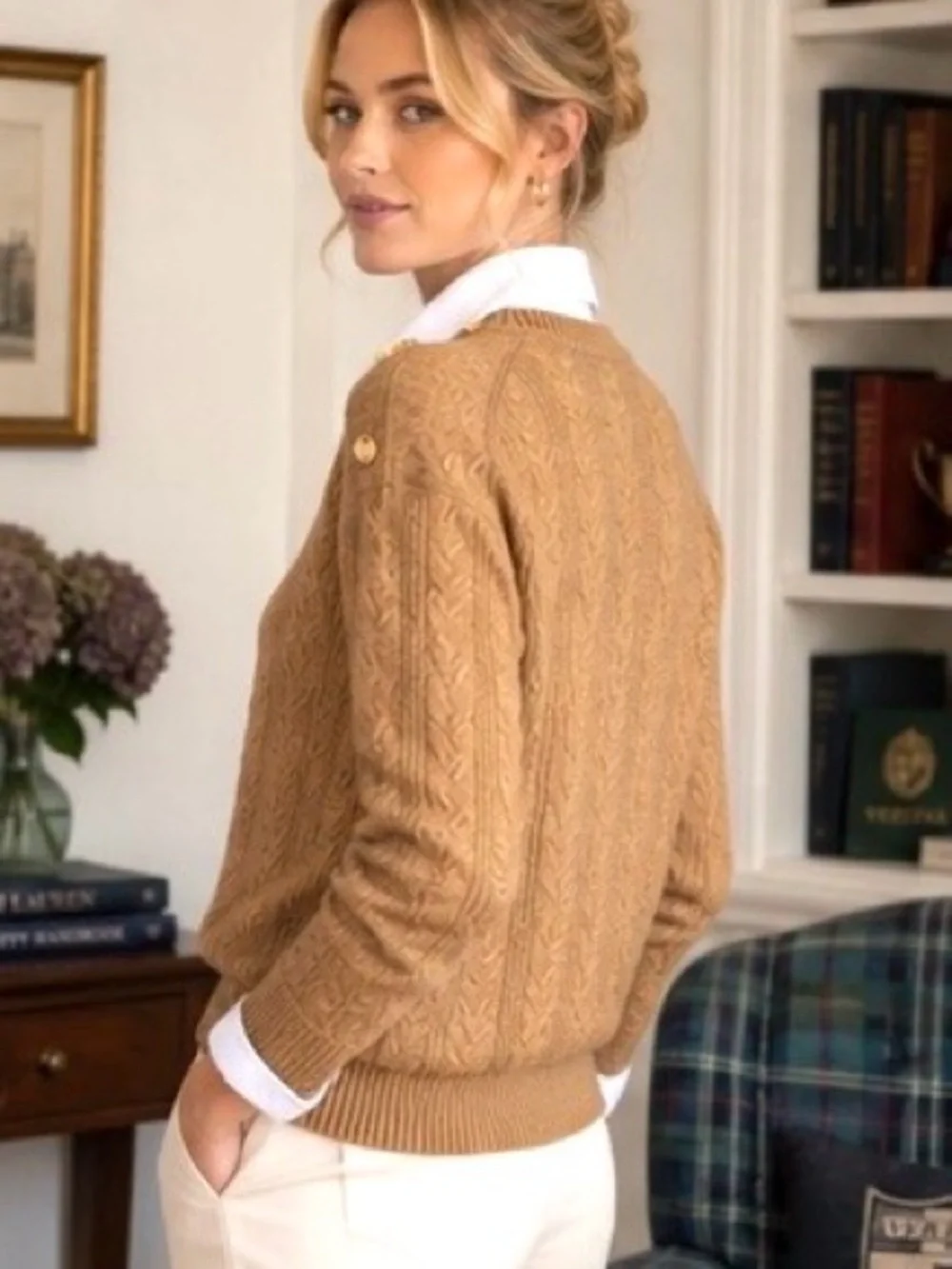 J.Crew Cable-Knit Shoulder-Button Sweater in Supersoft Yarn Size S